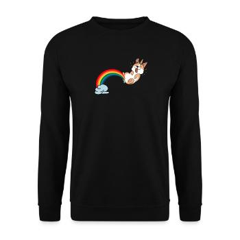 Furz Einhorn Regenbogen Geschenk Corgi Welsh Hund - Unisex Pullover - Schwarz - Vorne - Alina (178cm) & Michal (187cm)