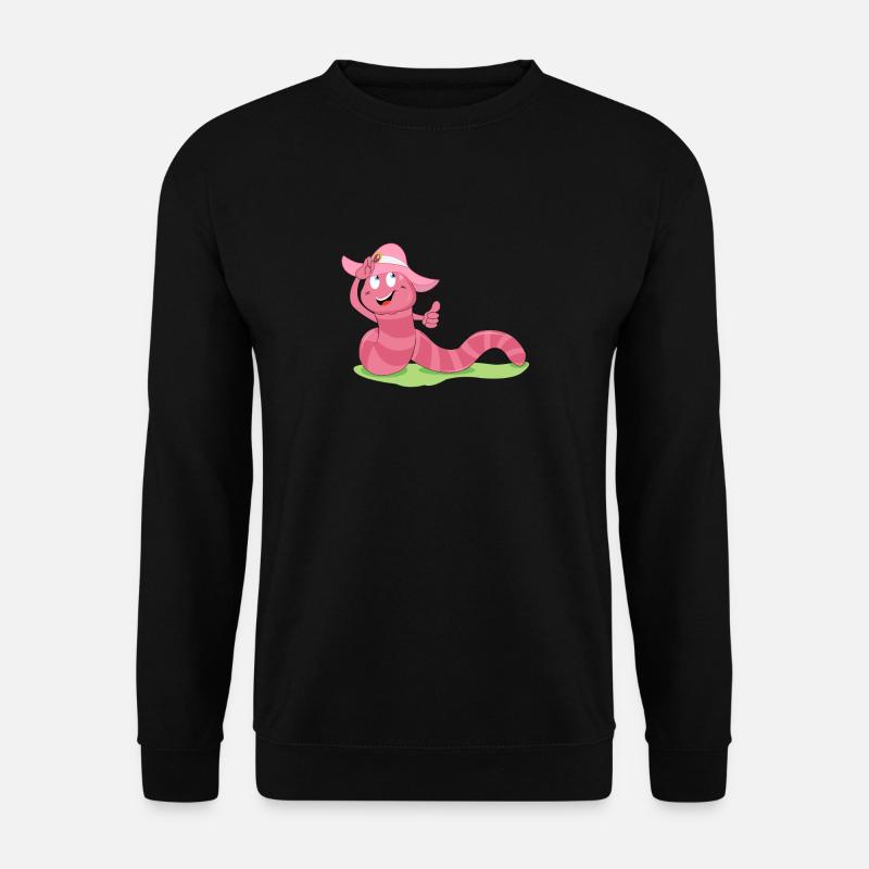 Rosa Wurm - Regenwurm mit Sonnenhut - Unisex Pullover - Schwarz
