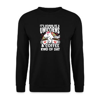 Einhörner und Kaffee - Einhorn - Unisex Pullover - Schwarz - Vorne - Alina (178cm) & Michal (187cm)