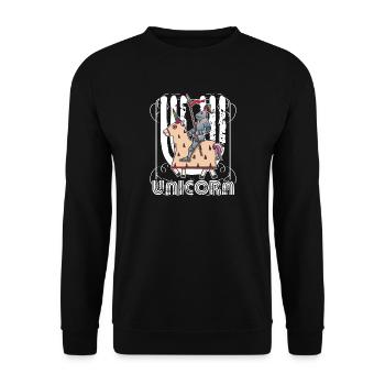 Krieger, der Einhorn-mythisches Geschöpf reitet lustig - Unisex Pullover - Schwarz - Vorne - Alina (178cm) & Michal (187cm)