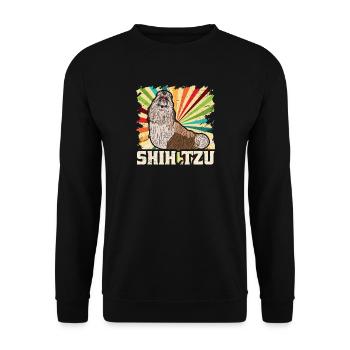 Shih Tzu Hund Hundebesitzer Retro Vintage Geschenk - Unisex Pullover - Schwarz - Vorne - Alina (178cm) & Michal (187cm)