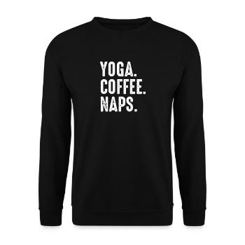 Yoga Kaffee & Schlafen - Unisex Pullover - Schwarz - Vorne - Alina (178cm) & Michal (187cm)