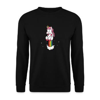 Einhorn Regenbogen Bunter Pups Furz Geschenk - Unisex Pullover - Schwarz - Vorne - Alina (178cm) & Michal (187cm)