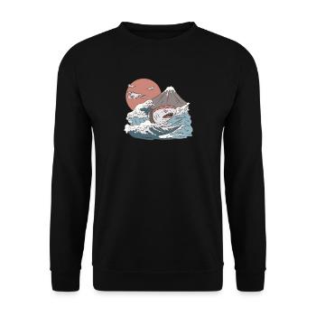 Anime Sushi Hai Haifisch Monster Japan Geschenk - Unisex Pullover - Schwarz - Vorne - Alina (178cm) & Michal (187cm)