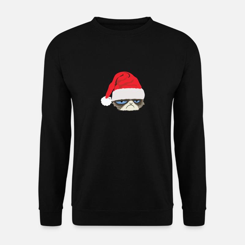 Grumpy Cat mit Weihnachtsmütze - Unisex Pullover - Schwarz