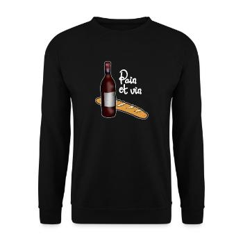 Brot und Wein Frankreich Baguette Rotwein Spruch - Unisex Pullover - Schwarz - Vorne - Alina (178cm) & Michal (187cm)