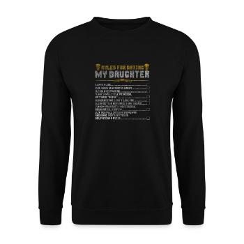 Papa Tochter Geschenk Regeln Herz Liebe - Unisex Pullover - Schwarz - Vorne - Alina (178cm) & Michal (187cm)