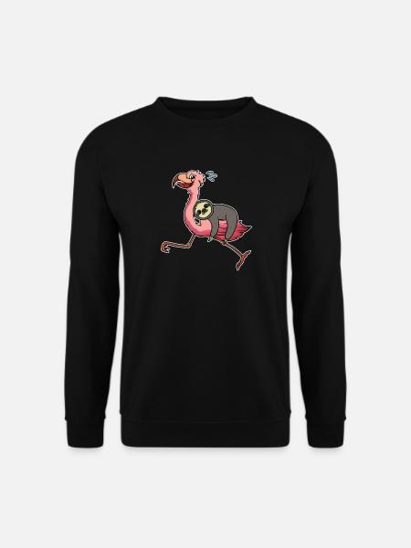 Faultier Flamingo Rennt Comic Lustig Geschenk - Unisex Pullover - Schwarz