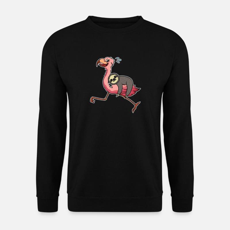 Faultier Flamingo Rennt Comic Lustig Geschenk - Unisex Pullover - Schwarz