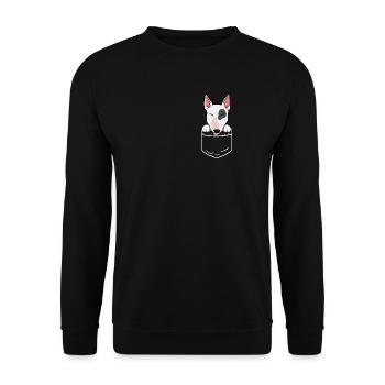 Bullterrier Hund Lustig Tasche Pocket Geschenk - Unisex Pullover - Schwarz - Vorne - Alina (178cm) & Michal (187cm)