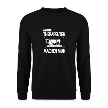 Meine Therapeuten machen Muh - Unisex Pullover - Schwarz - Vorne - Alina (178cm) & Michal (187cm)