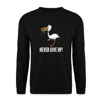 Never Give Up - Unisex Pullover - Schwarz - Vorne - Alina (178cm) & Michal (187cm)