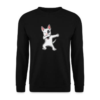 Bullterrier Dabbing Tanz Hund Lustig Geschenk - Unisex Pullover - Schwarz - Vorne - Alina (178cm) & Michal (187cm)