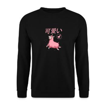 Kawaii Lama Alpaka süß und niedlich Geschenk - Unisex Pullover - Schwarz - Vorne - Alina (178cm) & Michal (187cm)