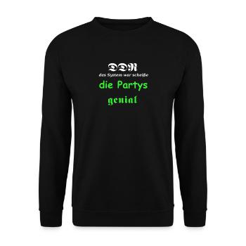DDR,Ossi,Ostdeutsch,Feiern,Party,Spruch,Sprüche, - Unisex Pullover - Schwarz - Vorne - Alina (178cm) & Michal (187cm)