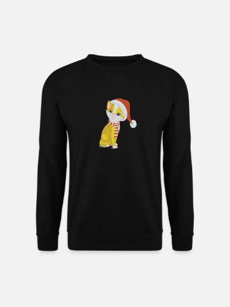 Yellow Christmas cat with cap & scarf - Unisex Sweatshirt - black