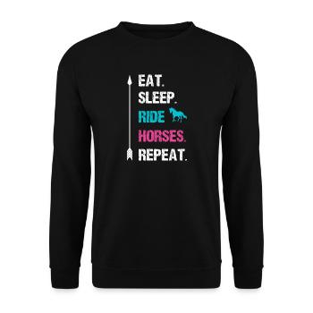 Eat Sleep Pferde Reiten Repeat - Pferdeliebhaber - Unisex Pullover - Schwarz - Vorne - Alina (178cm) & Michal (187cm)
