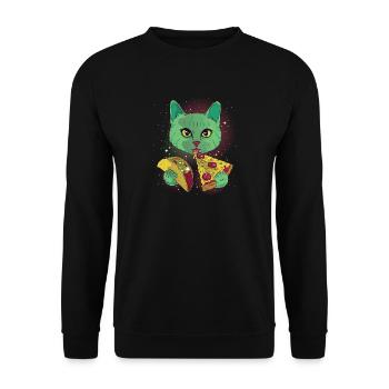 Chat cosmique chats avec pizza - Sweat-shirt Unisexe - noir - Devant - Alina (178cm) & Michal (187cm)