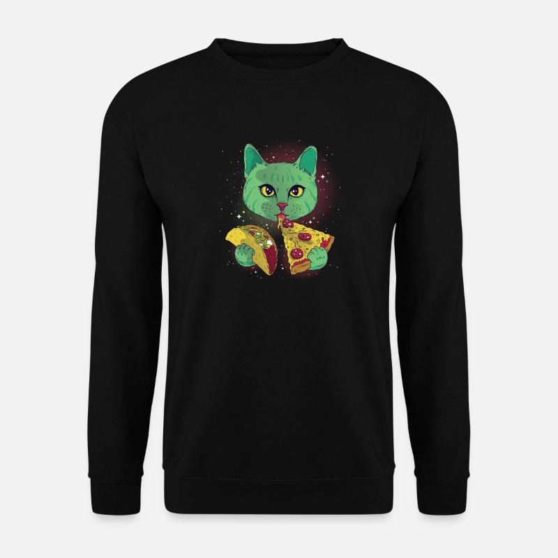 Cosmic Katze Katzen Kätzche mit Pizza - Unisex Pullover - Schwarz
