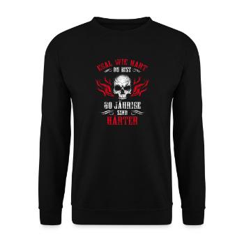 60 Jähriger Mann Totenkopf 60. Geburtstag Geschenk - Unisex Pullover - Schwarz - Vorne - Alina (178cm) & Michal (187cm)