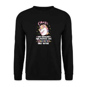 Köche sind fabelhaft und magisch wie nur Einhörner - Unisex Pullover - Schwarz - Vorne - Alina (178cm) & Michal (187cm)