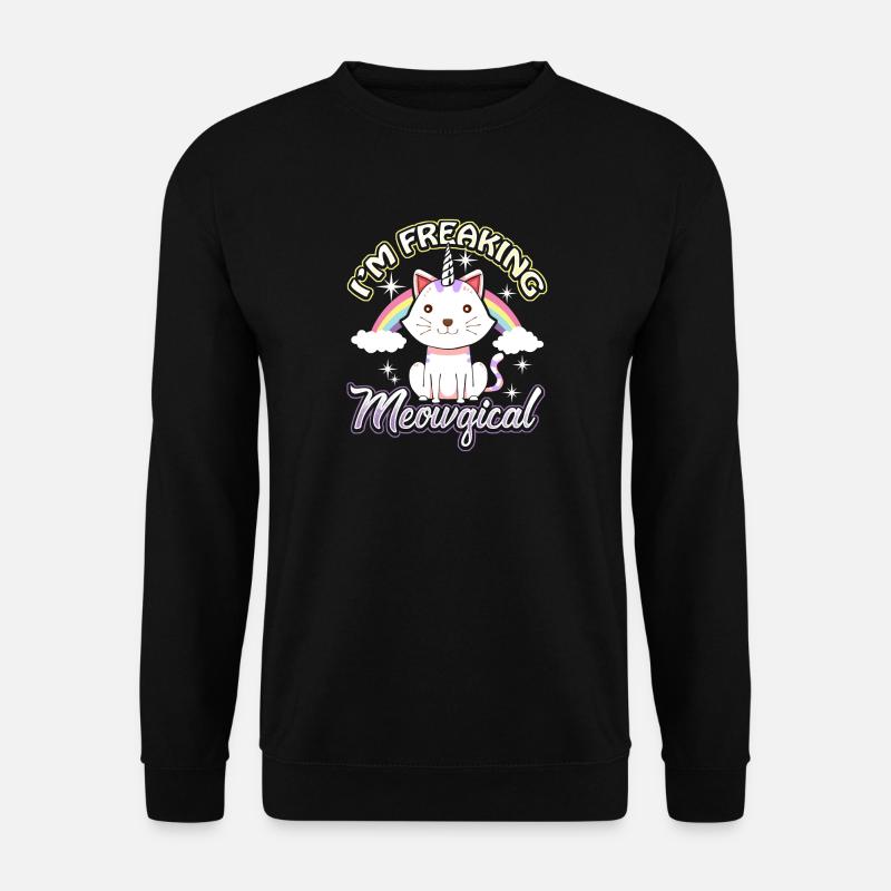 Katze Einhorn Unicorn Regenbogen Geschenk - Unisex Pullover - Schwarz