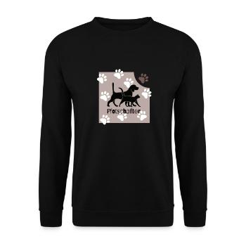 Pfotschafter Hund, Katze, Pfoten - Unisex Pullover - Schwarz - Vorne - Alina (178cm) & Michal (187cm)