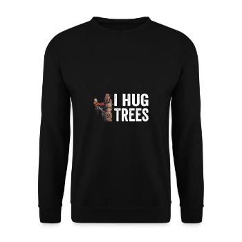 Motorsäge I Hug Trees Holzfäller Kettensäge - Unisex Pullover - Schwarz - Vorne - Alina (178cm) & Michal (187cm)