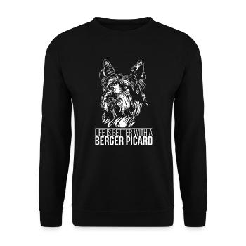 BERGER PICARD life is better Hundespruch Hunde - Unisex Sweatshirt - black - Front - Alina (178cm) & Michal (187cm)