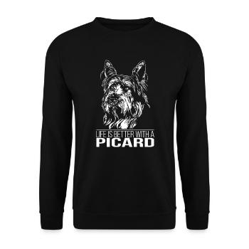 PICARD life is better Hundespruch Hunde Wilsigns - Unisex Pullover - Schwarz - Vorne - Alina (178cm) & Michal (187cm)