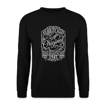 An mir ist alles original seit 1945 - Unisex Pullover - Schwarz - Vorne - Alina (178cm) & Michal (187cm)