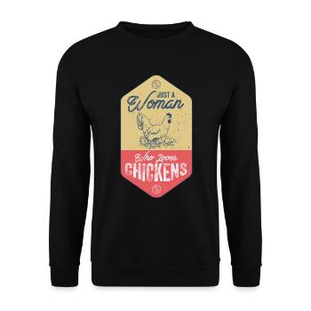 Nur eine Frau, die Hühner liebt - Unisex Pullover - Schwarz - Vorne - Alina (178cm) & Michal (187cm)