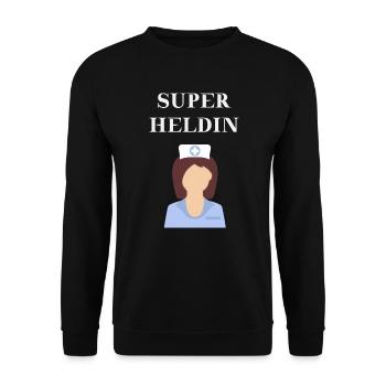 Krankenschwester - Superheldin Geschenkidee - Unisex Pullover - Schwarz - Vorne - Alina (178cm) & Michal (187cm)