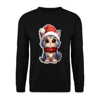 Chat Père Noël Noël - Sweat-shirt Unisexe - noir - Devant - Alina (178cm) & Michal (187cm)