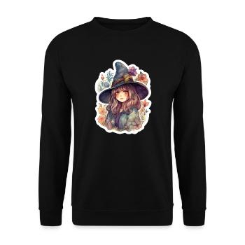 Sorcière mignonne encadrée par des fleurs - Sweat-shirt Unisexe - noir - Devant - Alina (178cm) & Michal (187cm)
