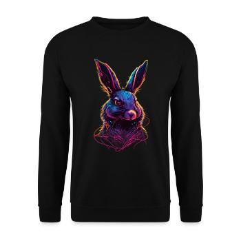 Hase Synthwave 80 s Geschenk - Unisex Pullover - Schwarz - Vorne - Alina (178cm) & Michal (187cm)