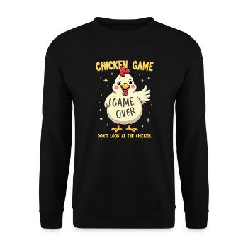 Ne regardez pas le poulet Lustiges Huhn - Sweat-shirt Unisexe - noir - Devant - Alina (178cm) & Michal (187cm)