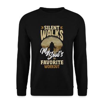 Silent Walks My Soul's Favorite Workout Hiking - Unisex Pullover - Schwarz - Vorne - Alina (178cm) & Michal (187cm)