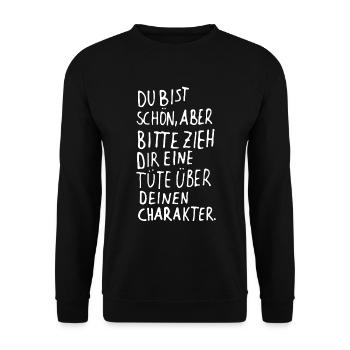 Du bist schön aber bitte zieh dir eine Tüte über - Unisex Pullover - Schwarz - Vorne - Alina (178cm) & Michal (187cm)