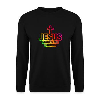Jesus makes me strong -multicoloured- - Unisex Pullover - Schwarz - Vorne - Alina (178cm) & Michal (187cm)