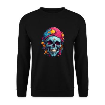 Dekorativer bunter Skull - Unisex Pullover - Schwarz - Vorne - Alina (178cm) & Michal (187cm)
