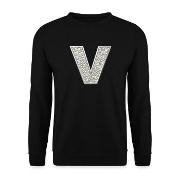 V, letter, initial, monogram, - Unisex Pullover - Schwarz - Vorne - Alina (178cm) & Michal (187cm)