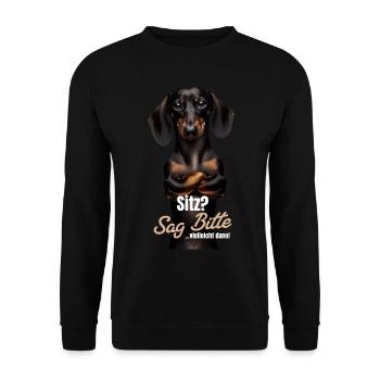 Sitz? Sag bitte... Vielleicht dann - Dackel Teckel - Unisex Pullover - Schwarz - Vorne - Alina (178cm) & Michal (187cm)