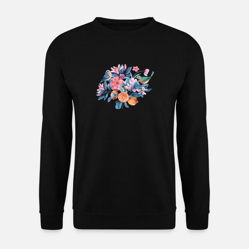 Oiseaux et fleurs colorées - Sweat-shirt Unisexe - noir