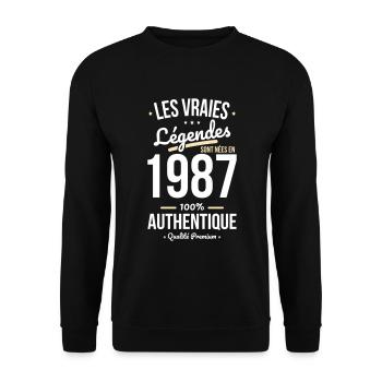 Anniversaire 35 ans - Légendes sont nées en 1987 - Sweat-shirt Unisexe - noir - Devant - Alina (178cm) & Michal (187cm)