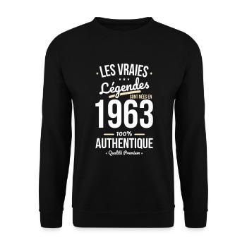 Anniversaire 60 ans - Légendes sont nées en 1963 - Sweat-shirt Unisexe - noir - Devant - Alina (178cm) & Michal (187cm)