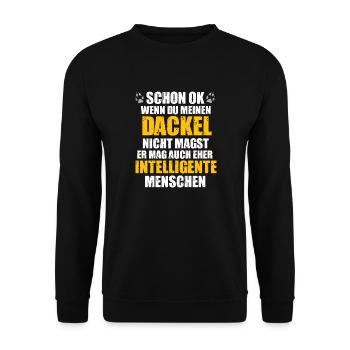 Dackel Spruch - Unisex Pullover - Schwarz - Vorne - Alina (178cm) & Michal (187cm)