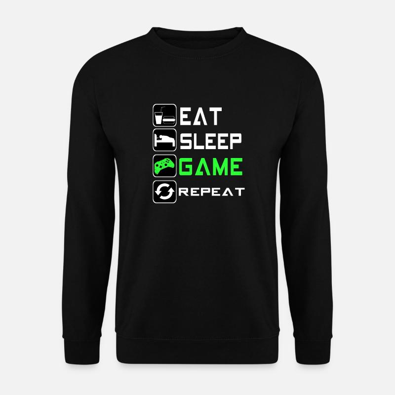 Eat sleep game repeat - gaming Gamer Shirt - Unisex Pullover - Schwarz