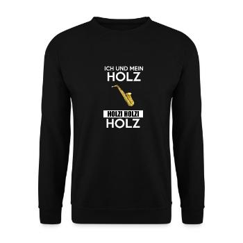 Saxophon Holz - Unisex Pullover - Schwarz - Vorne - Alina (178cm) & Michal (187cm)