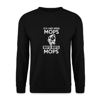 Mopsi Mops Pug - Unisex Pullover - Schwarz - Vorne - Alina (178cm) & Michal (187cm)